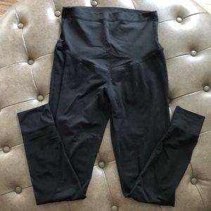 Black solid and mesh maternity leggings